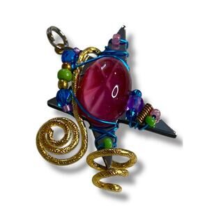 2010 Signed Liztech Star Pendant Handcrafted 34 mm Multicolor Whimsical